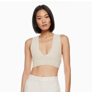 Babaton Aritzia sculpt knit V neck in matte pearl
